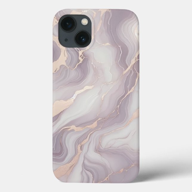 Lavanda Marble iPhone 13 Caso com Veias Prateadas (Verso)