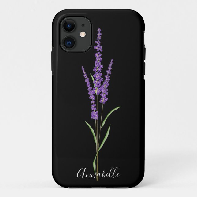 Lavanda na capas de iphone personalizada preta (Verso)