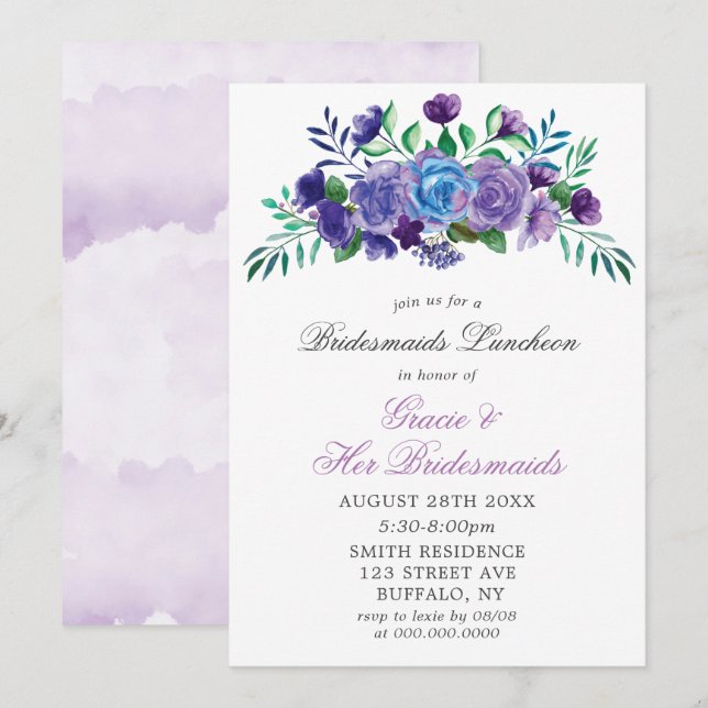 Lavanda Paint Floral Bridesmaids Convidados de Lun (Frente/Verso)