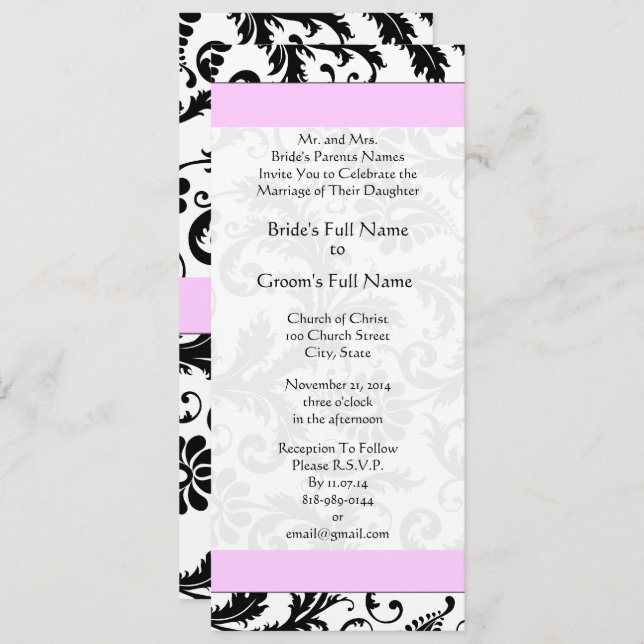 Lavanda Pinkish Damask Swirls Convite De Casamento (Frente/Verso)