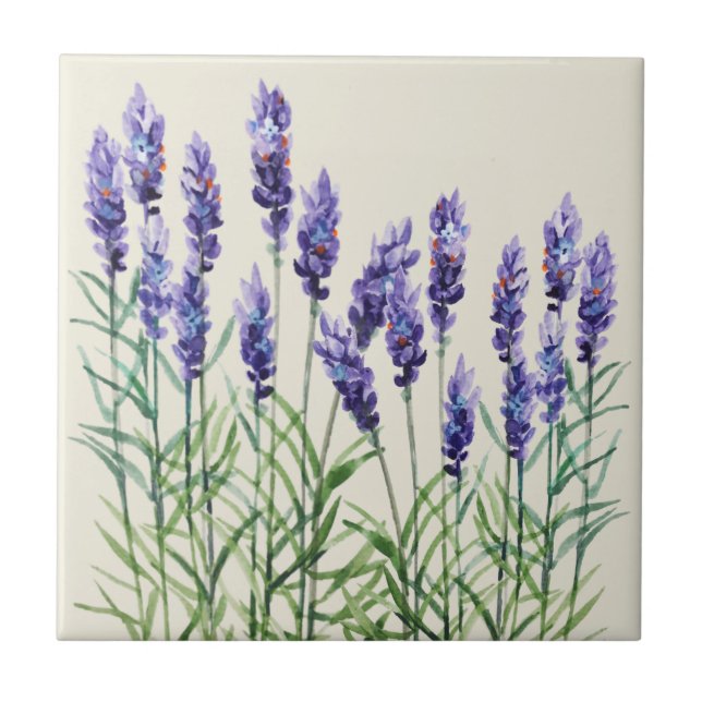 Lavanda pintada com aquarelas azulejo cerâmica (Frente)