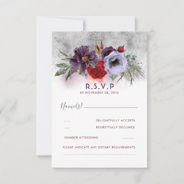 Lavanda Plum e Burgundy Floral Wedding RSVP (Frente)