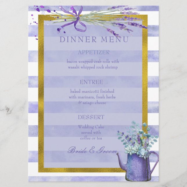 Lavanda Proveniente Menu Casamento com Flor Roxo (Frente)