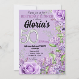 Lavanda púrpura floral 50.o convite de aniversário