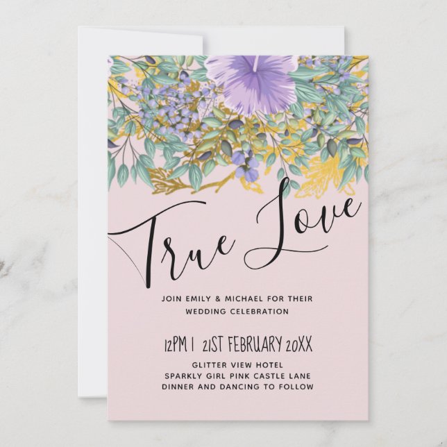 Lavanda Púrpura Floral Casamento Verde (Frente)