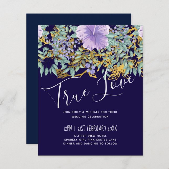 Lavanda Púrpura Floral Casamento Verde (Frente/Verso)