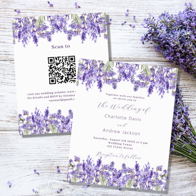 Lavanda QR RSVP detalhes do convite de casamento d (Criador carregado)