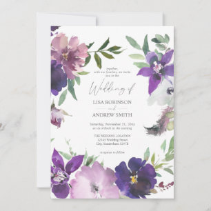 Lavanda Roxa e Convite para Casamento Floral Viole