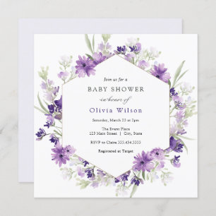 Lavanda Roxa Flores Chá de fraldas Convite