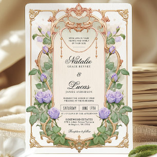 Lavanda Roxo Arte Nouveau Convite de casamento Flo