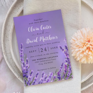 Lavanda Roxo Florals Convite de Casamento
