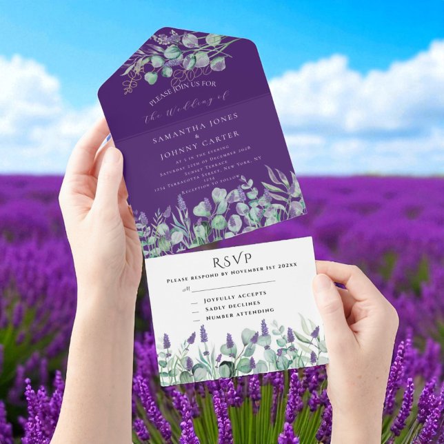 Lavanda Roxo Rústica e Casamento Eucalyptus RSVP (Criador carregado)