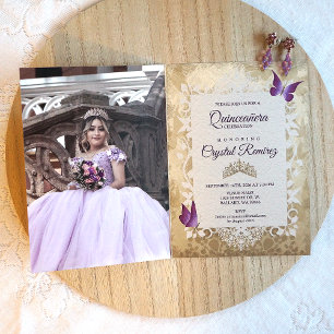 Lavanda Roxo Vintage Quinceanera Convite