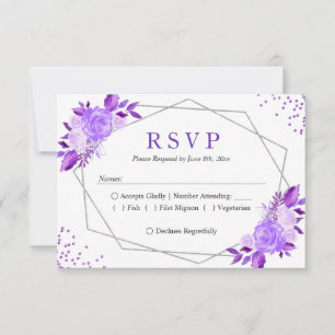 Lavanda RSVP de Casamento de Cinza Floral Roxo