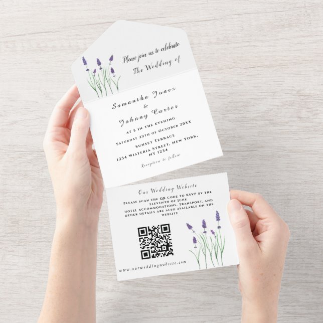 Lavanda Rustic Floral Watercolor Código QR Casamen (Aba destacável)