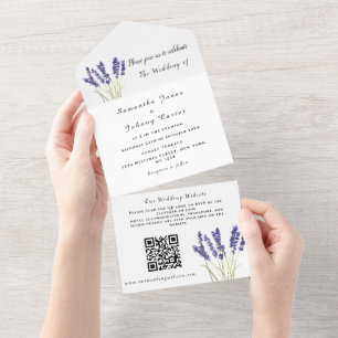 Lavanda Rustic Floral Watercolor Código QR Casamen