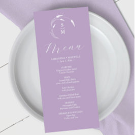 Lavanda Simples Monograma de Menus de Casamento