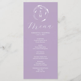 Lavanda Simples Monograma de Menus de Casamento