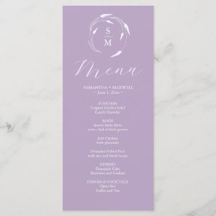 Lavanda Simples Monograma de Menus de Casamento