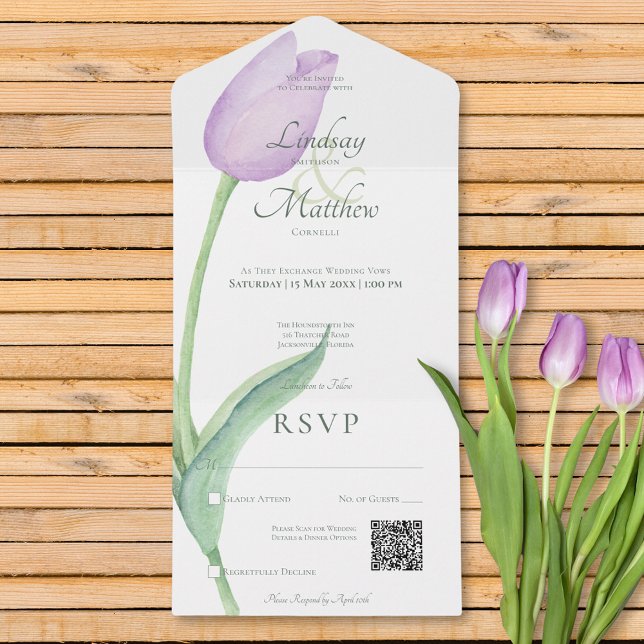 Lavanda Tulip Solo Purple Modern QR Code (Lavender Tulip Solo Purple Modern QR Code All In One Invitation)