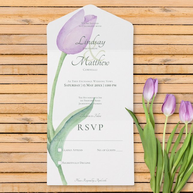 Lavanda Tulip Solo Purple Modern Sem Janto (Lavender Tulip Solo Purple Modern No Dinner All In One Invitation)
