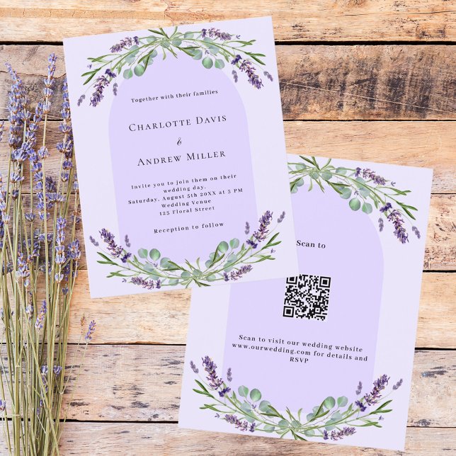 Lavanda violeta arca QR convite para casamento (Criador carregado)