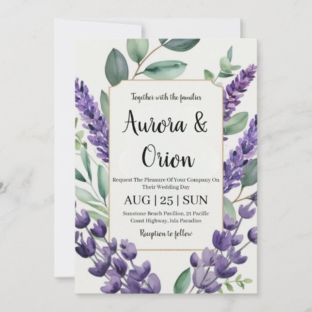 lavanda violeta e convites para o casamento de euc (Frente)