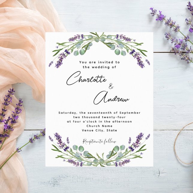 Lavanda violeta floral script orçamento casamento (Criador carregado)