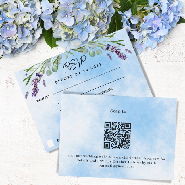 Lavanda violeta menu azul QR resposta RSVP de casa (Criador carregado)