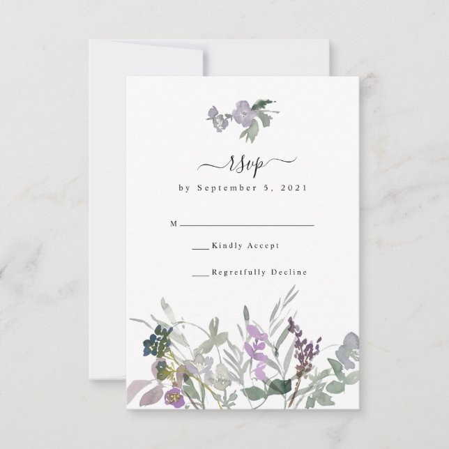 Lavanda Wildflower & Greenery Wedy RSVP Card (Frente)