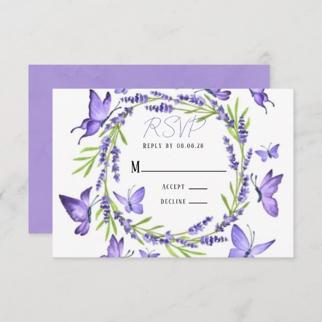 Lavanda Wisteria & Butterflies Weding RSVP (Frente/Verso)
