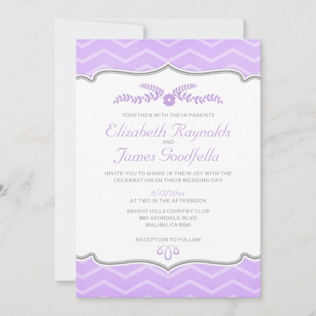Lavanda Zigzag - Convites de Casamento (Frente)