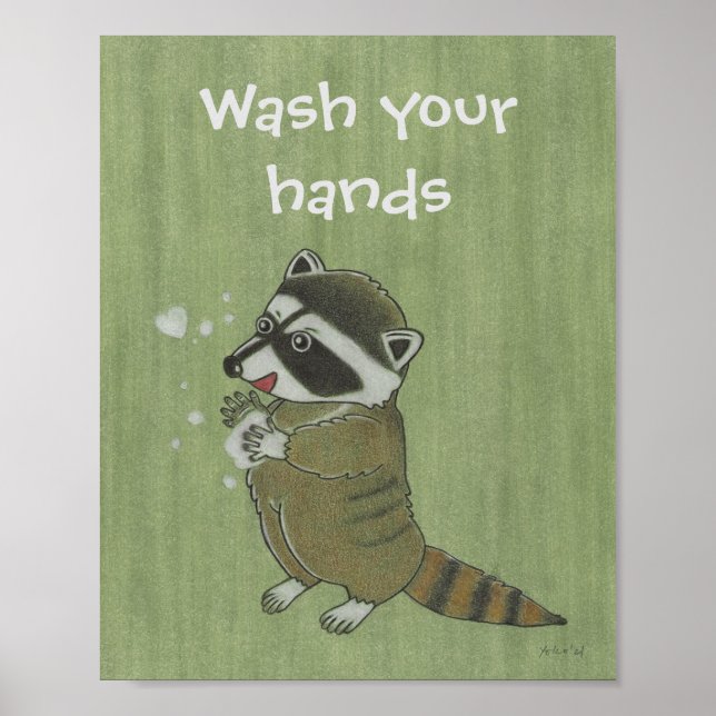 "Lave as mãos" Poster de animais raccoon (Frente)