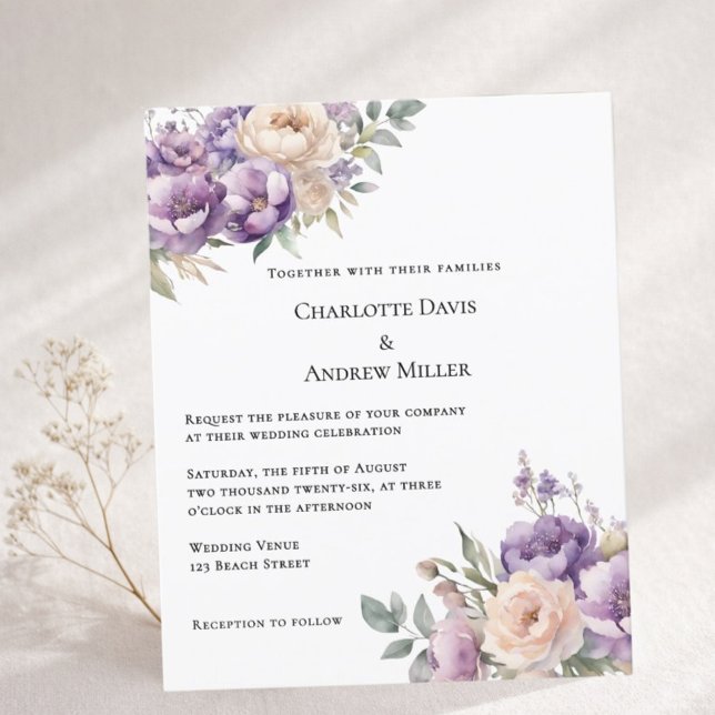 Lavender champagne cream floral wedding invitation (Criador carregado)