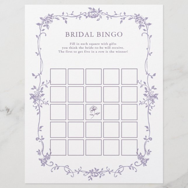 Lavender Floral 'Bridal Bingo' Bridal Shower Game (Frente)