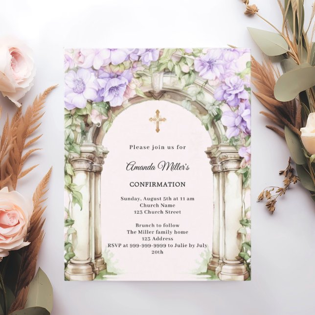 Lavender florals arch girl Confirmation invitation (Criador carregado)