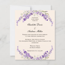 Lavender flowers champage cream wedding invitation