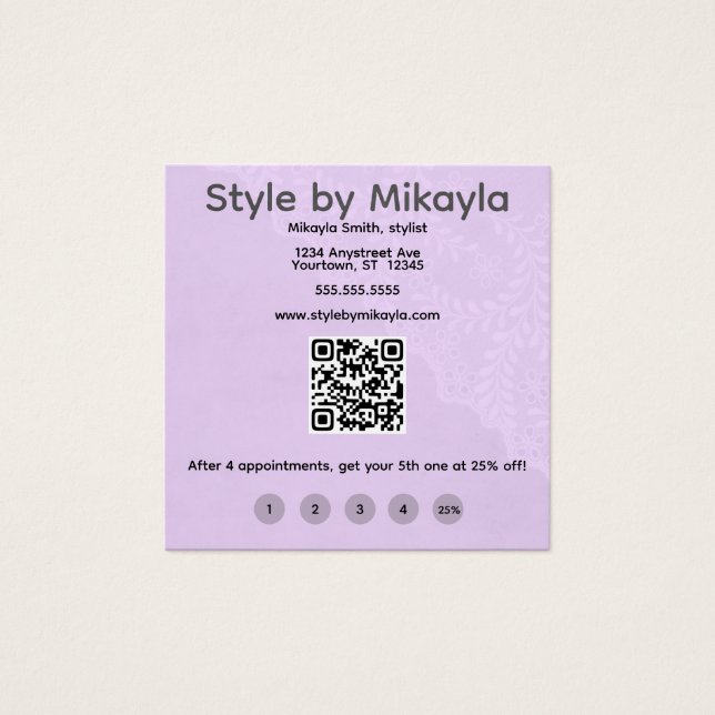 Lavender Lace Beautician Customer Rewards Card (Frente)