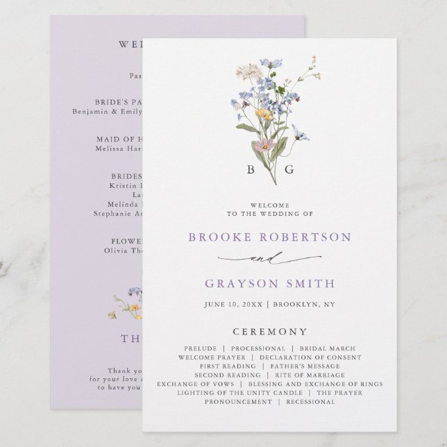 Lavender Wildflower Meadow Garden Wedding Program (Frente/Verso)