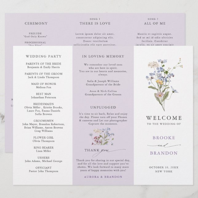 Lavender Wildflower Meadow Garden Wedding Program (Frente/Verso)