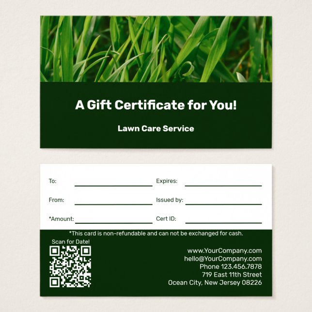 Lawn Care Maintenance Company Gift Certificate (Frente & Verso)