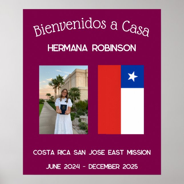 LDS Missionary Welcome Home Custom Spanish Poster  (Frente)