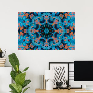 Leaf Kaleidoscope Star em Poster azul e laranja