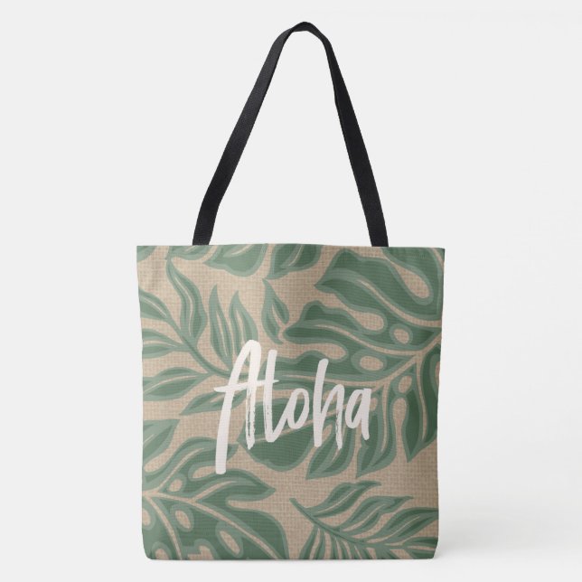 Leaf Tiki Sage Green Hawaiian Bolsa de praia tropi (Frente)
