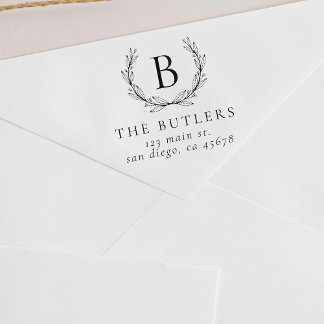 Leaf Wreath Inicial Endereço de Retorno Carimbo