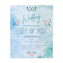 Leah G BUDGET Convite de casamento Folk Art Teal