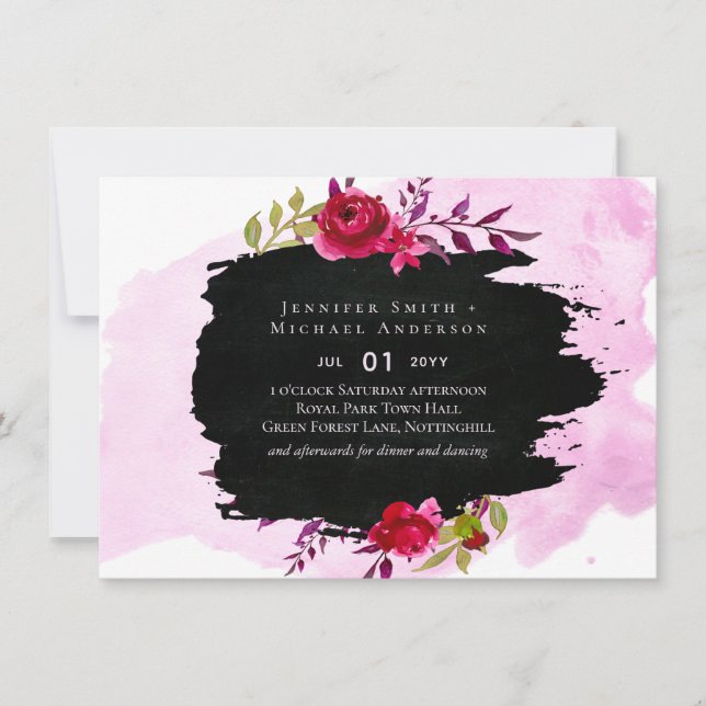 Leah G Budget Pink Rose Black Modern Wedding (Frente)