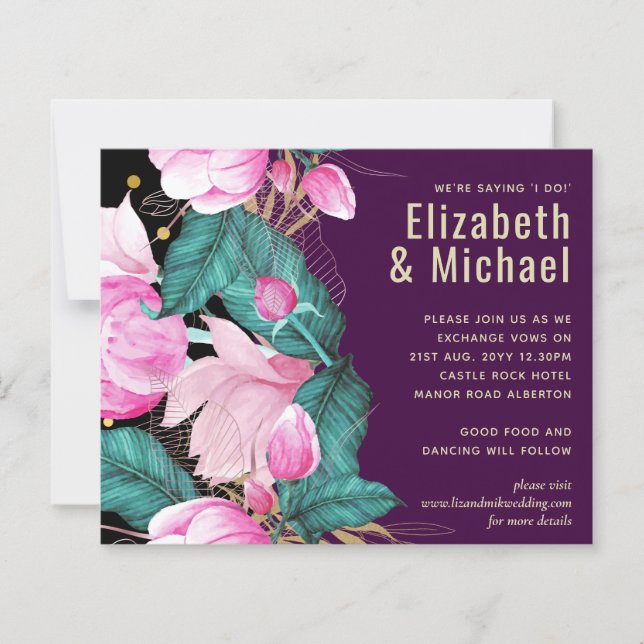 Leah G Budget Pink Roses Plum Modern Wedding Chic (Frente)