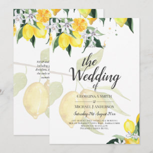 Leah G Citrus Yellow Lemons Convites de casamento