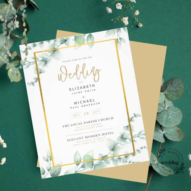 Leah G Eucalyptus Greenery Dourado WEDDING CÓDIGO  (Criador carregado)